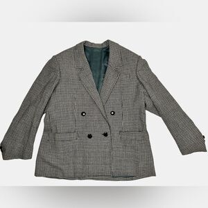 Vintage Houndstooth Black and White Blazer Jacket Deep Pockets Academia Business